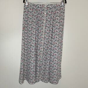 Max Studio Floral Black Red Cream Midi Skirt Front Buttons Sz Medium